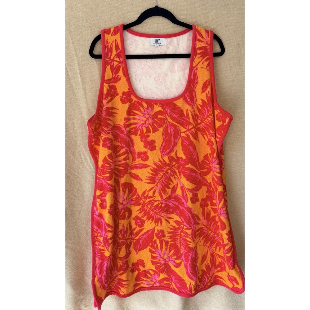 Juicy By Juicy Couture Women  Towel Terry Sleeveless Tropical Tank Dress 2X